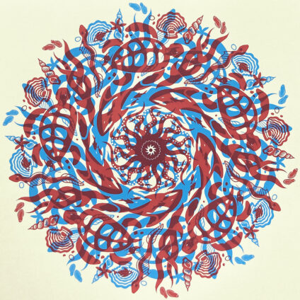 sps156_rotblau_zoom Artprint, 2-color screen print "whales and Turtles" by Spiegelsaaal. SPS-156