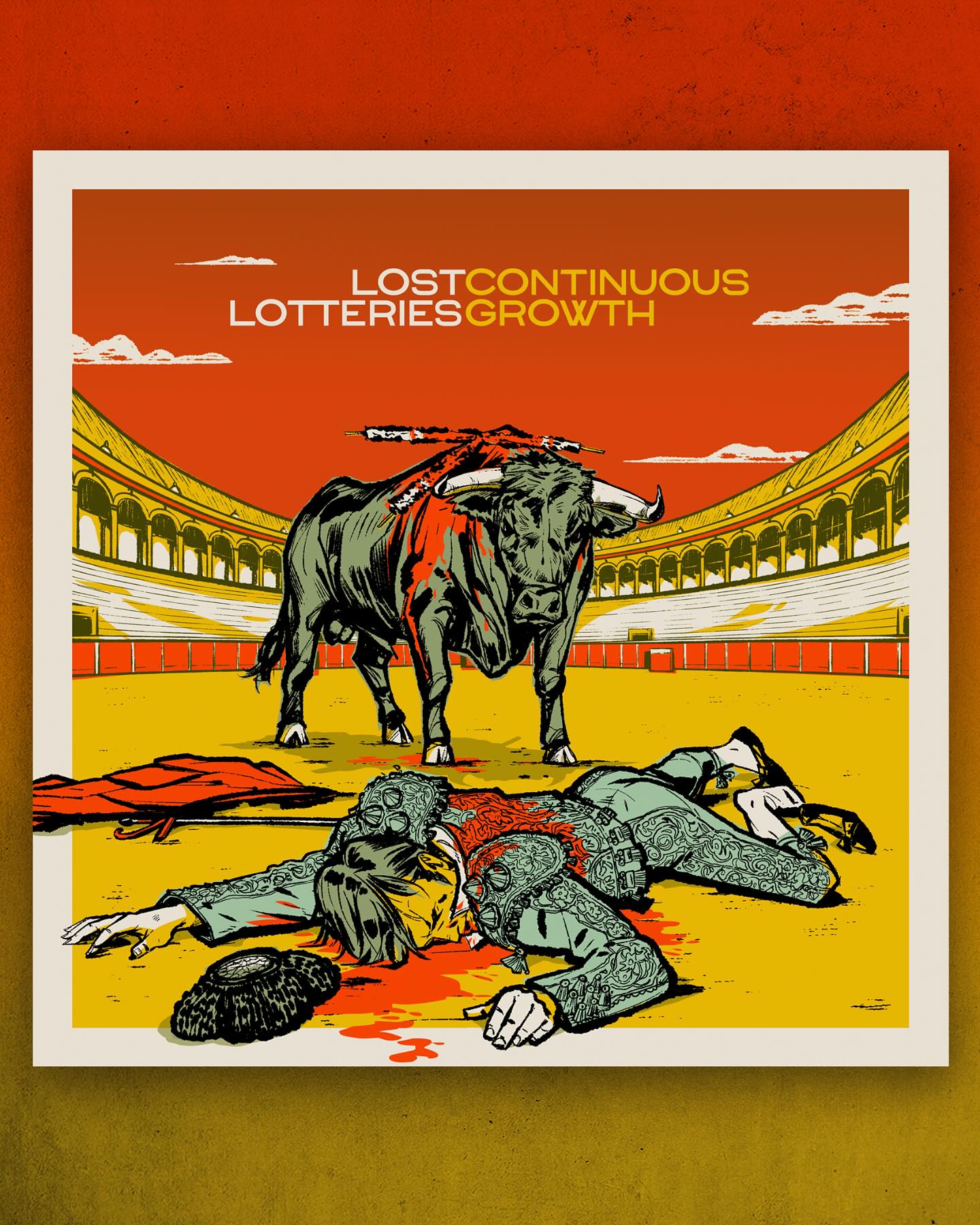 Cover of the album Continuous growth by US Postrock band Lost Lotteries. A Bullfight arena with a dead matador.