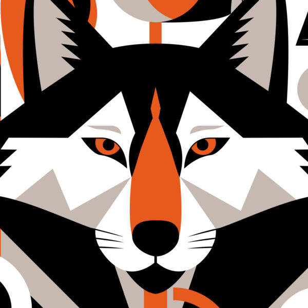 Stilisierte Illustration eines Wolfskopfs.