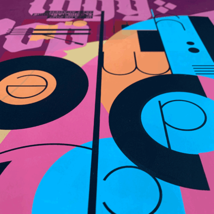 Scrennprinted Monoprint. Mix from different Gigposter motives. Detail.