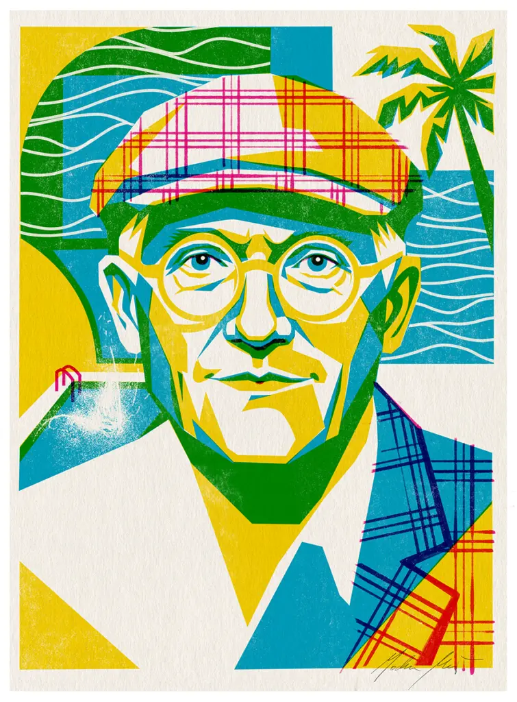 Illustrated portrait of David Hockney by JochenMoenig