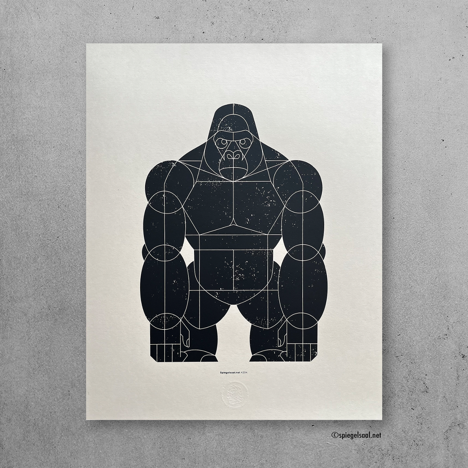 Image of a screenprinted art print, Title: Gorilla, black