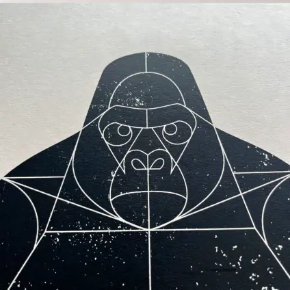 Image of detail from a screenprinted art print, Title: Gorilla, black
