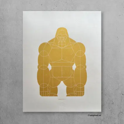 Image of a screenprinted art print, Title: Gorilla, gold