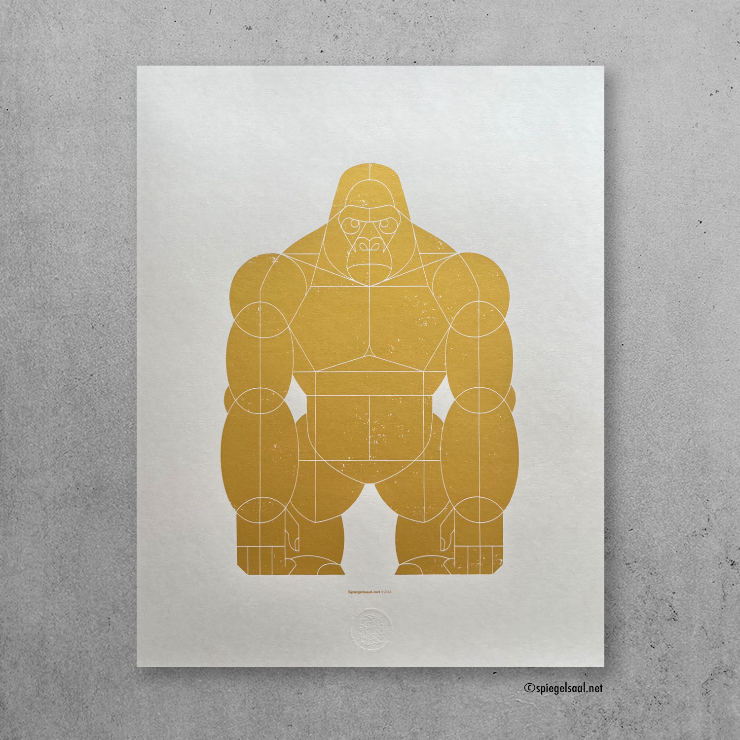 Image of a screenprinted art print, Title: Gorilla, gold