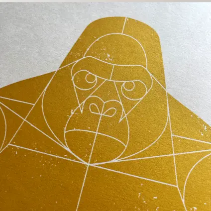 Image of detail from a screenprinted art print, Title: Gorilla, gold
