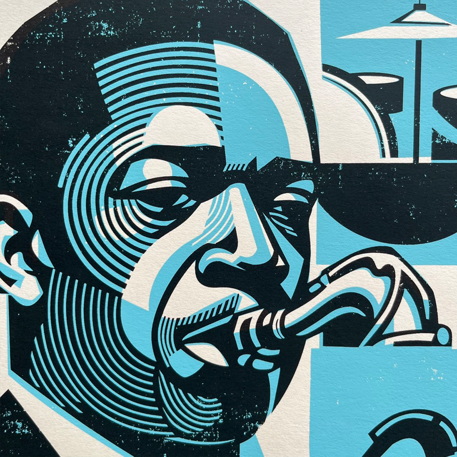 Image of detail from a screenprinted art print, Title: Jazz.