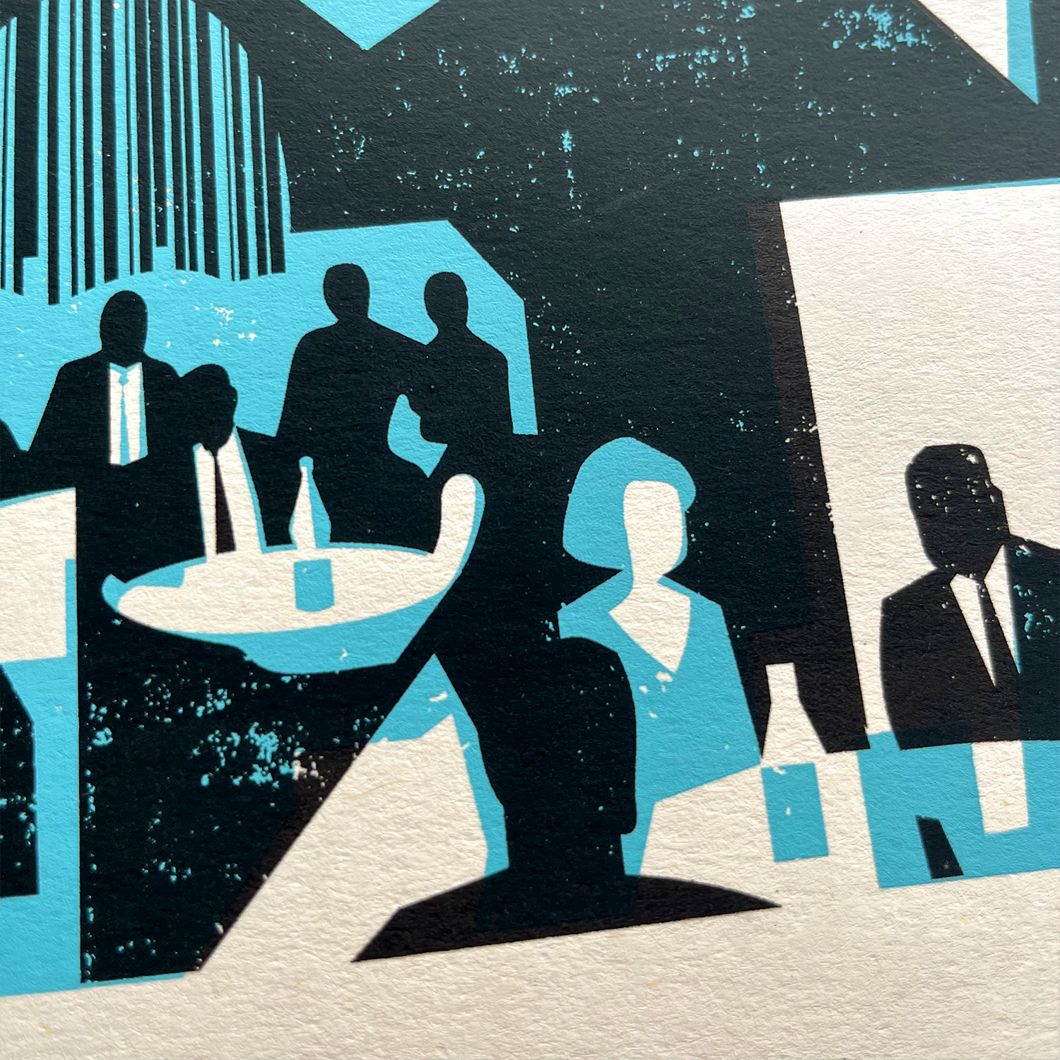 Image of detail from a screenprinted art print, Title: Jazz.